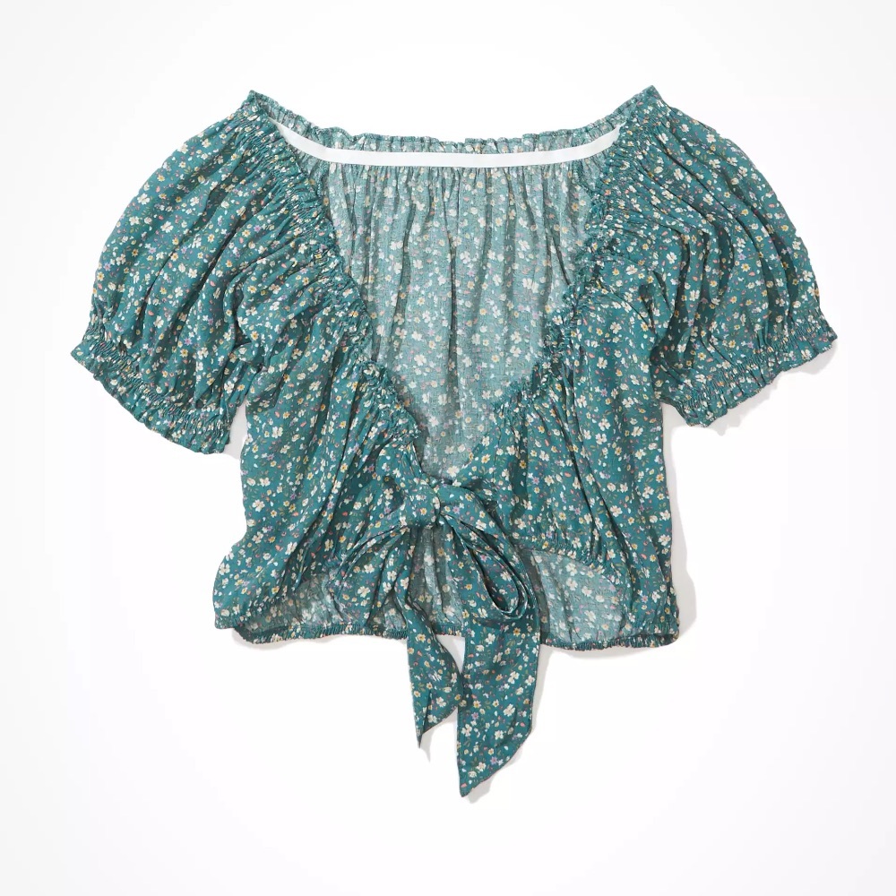 American Eagle tie-back Puff cropped tee in Medium